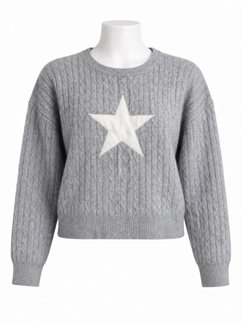 Gray Star Cable Knit Cropped Sweater Size Medium
